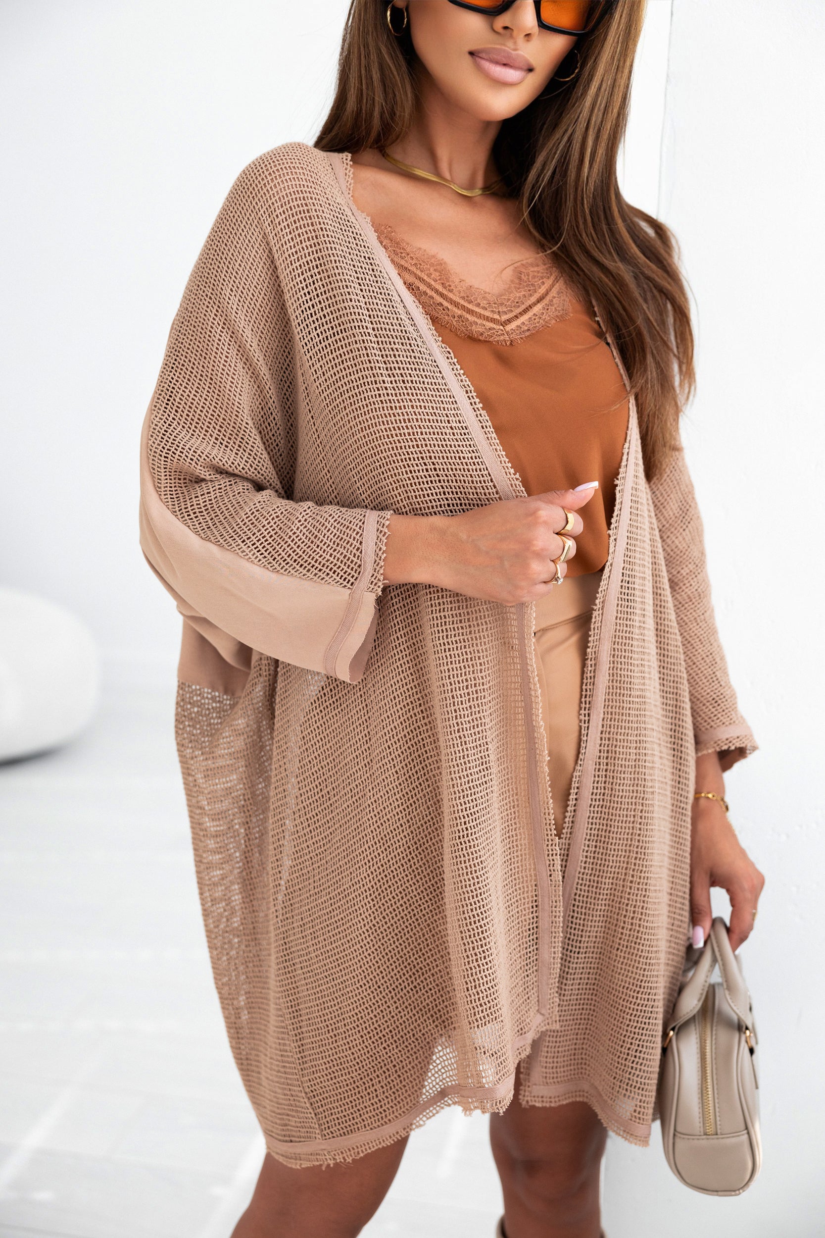 Khaki Pointelle Patchwork Rae Edge Ccardigan