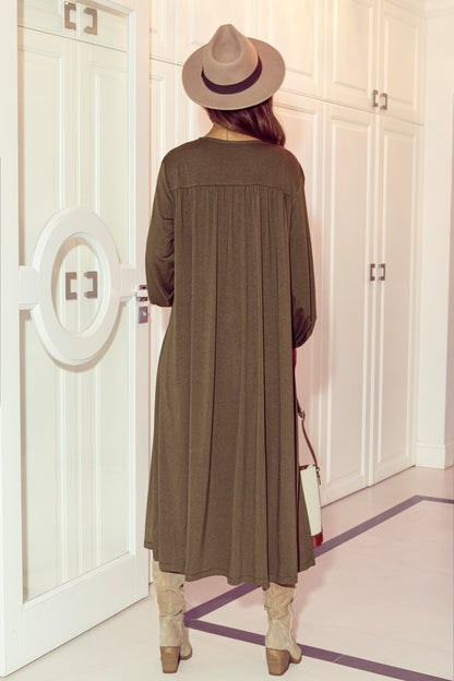 Green Lightweight Long Sleeve Open Front Duster Cardigan