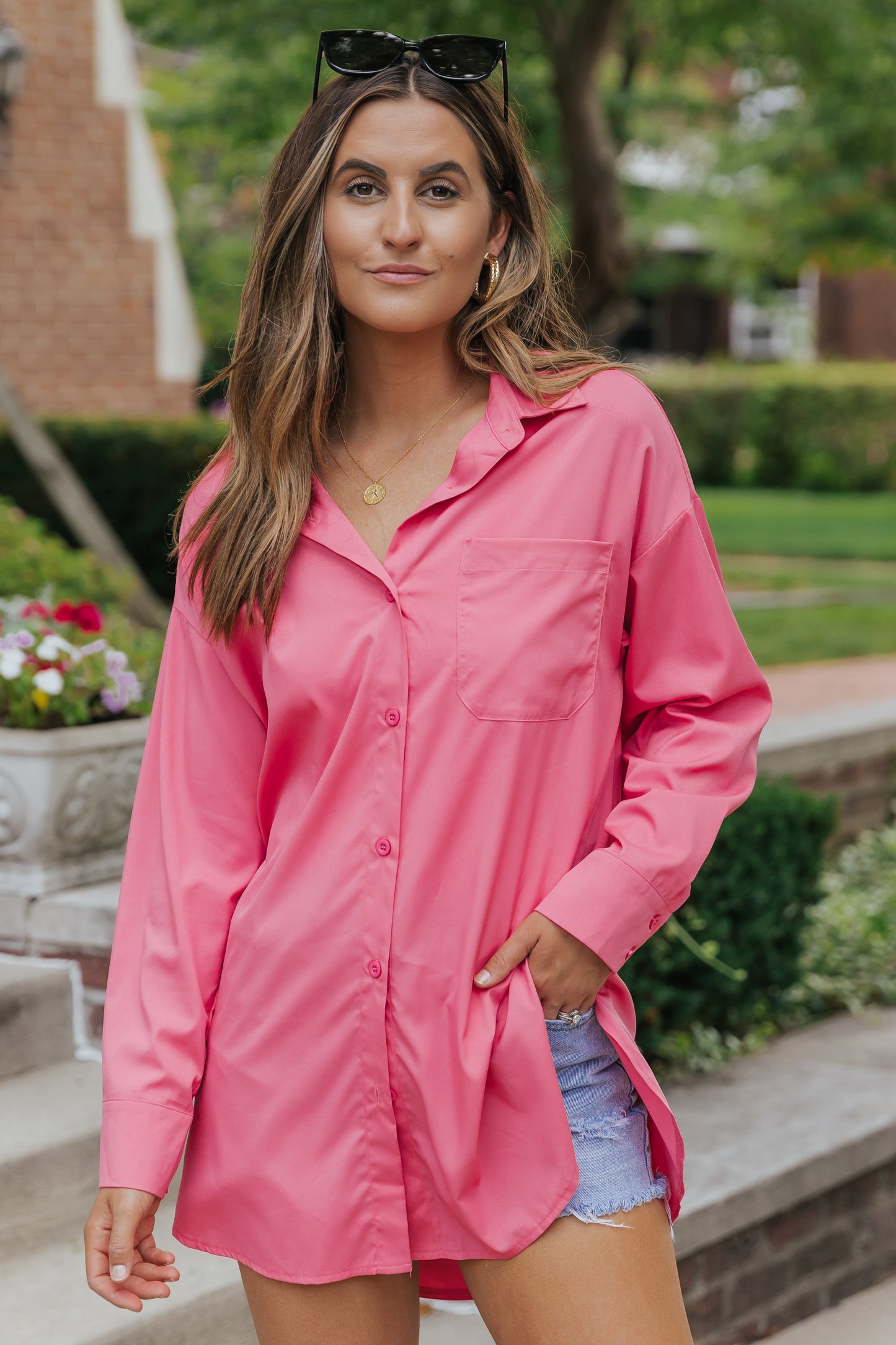 Solid Color Long Sleeve Oversized Tunic Shirt