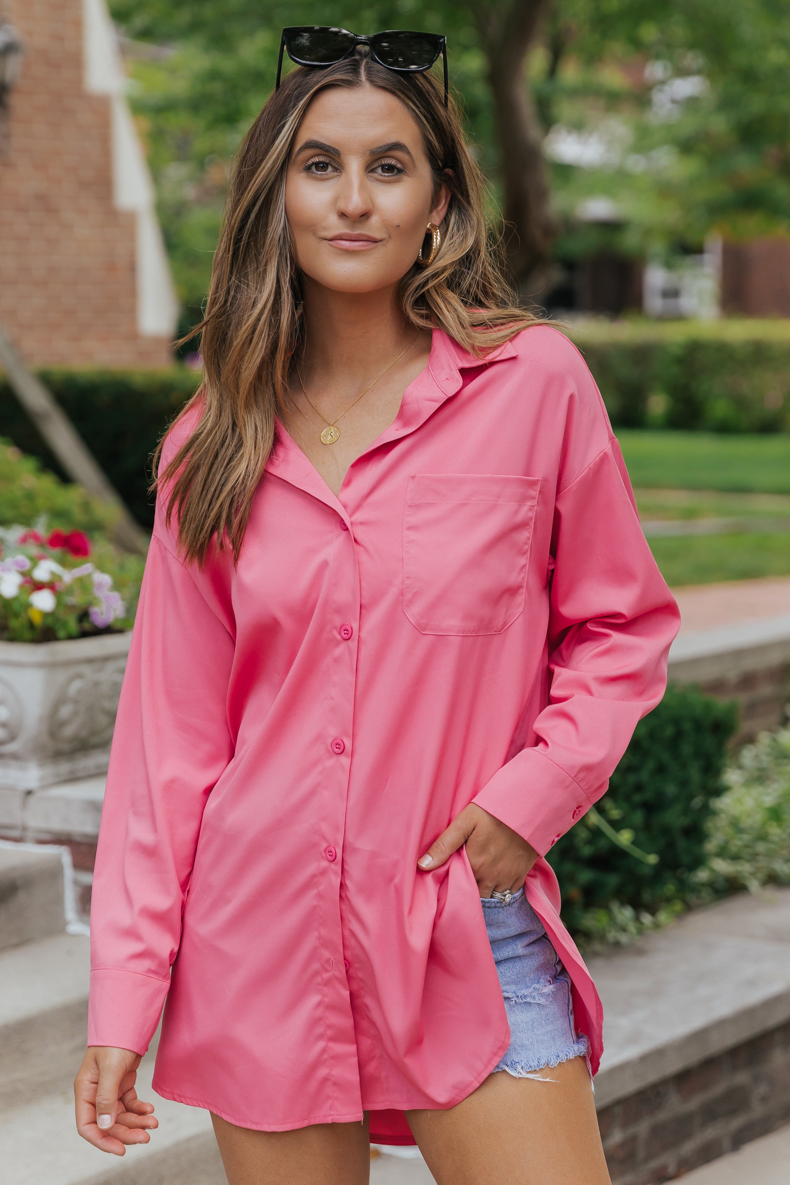 Solid Color Long Sleeve Oversized Tunic Shirt