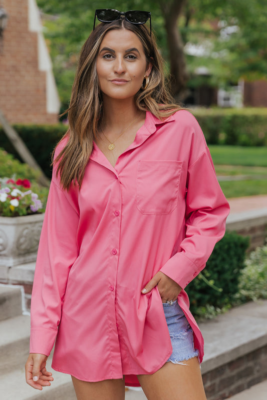 Solid Color Long Sleeve Oversized Tunic Shirt