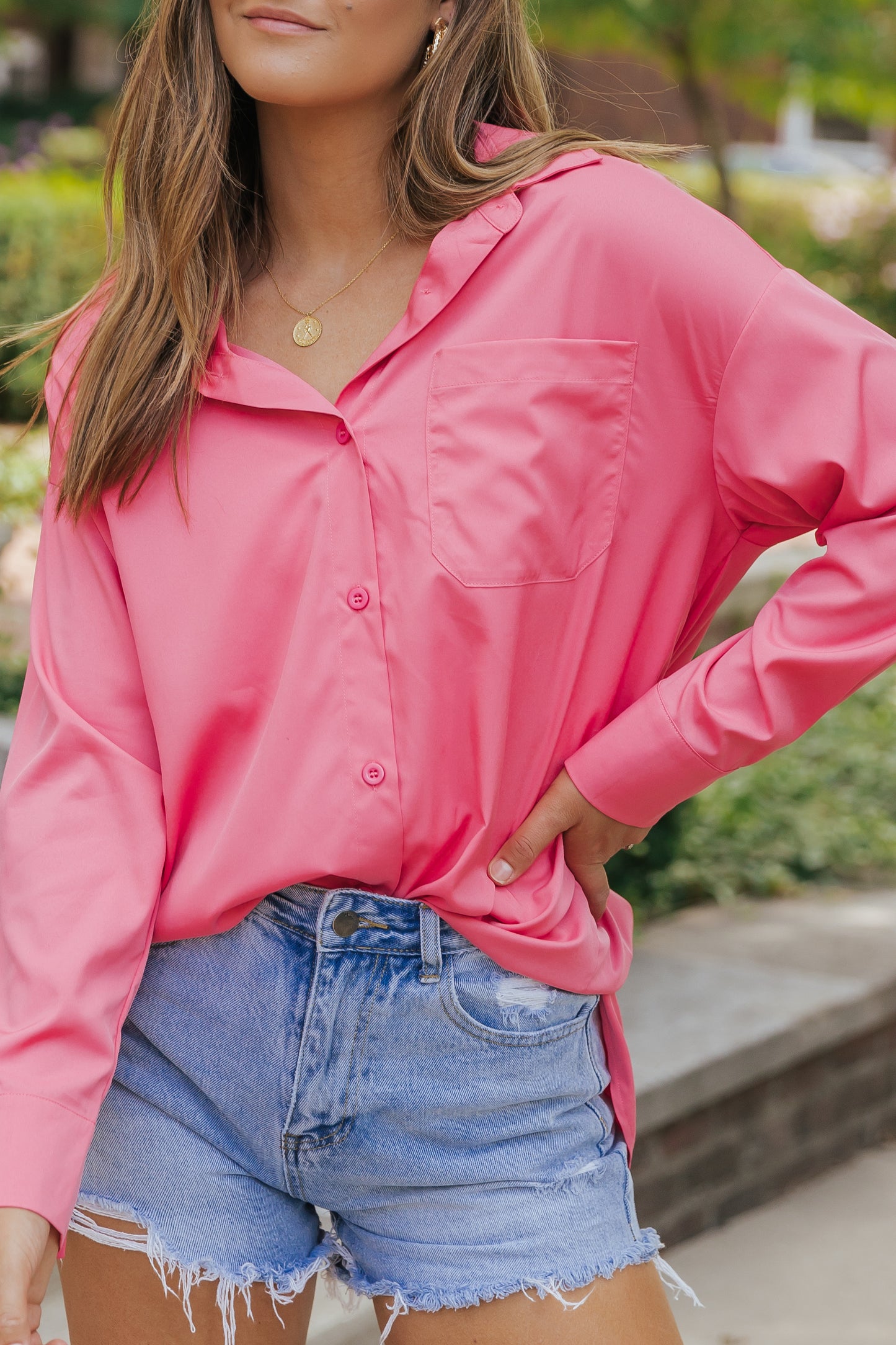 Solid Color Long Sleeve Oversized Tunic Shirt