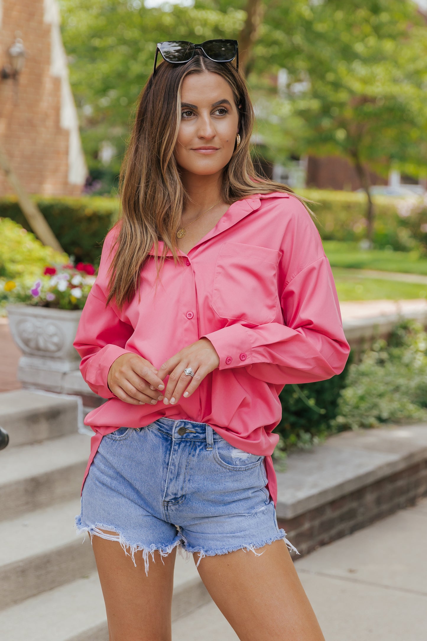 Solid Color Long Sleeve Oversized Tunic Shirt