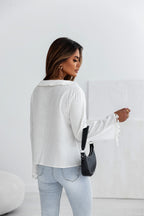 White V Neck Buttoned Tassel Bell Sleeve Shirt