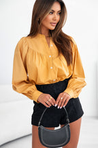 Yellow Puff Sleeve Pleated Loose Shirt
