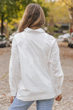 White Lace Patch Chest Pocket Button-Up Shirt