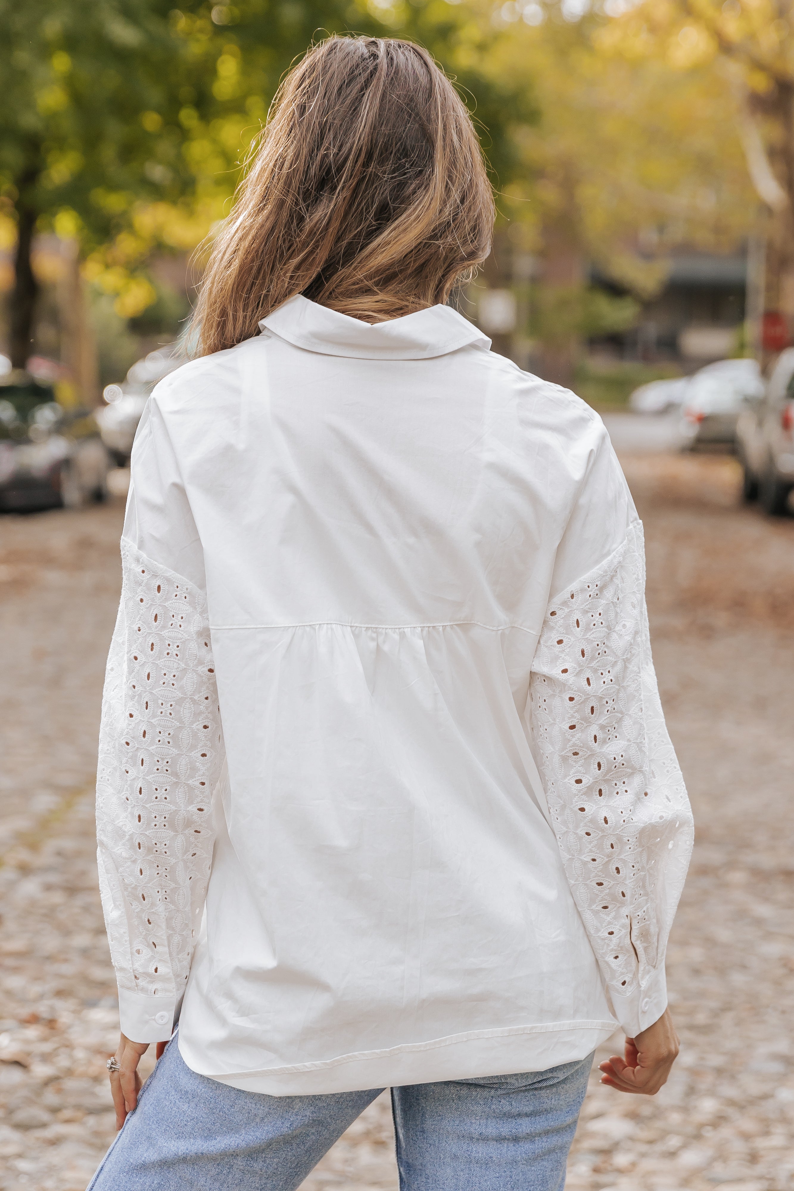 White Lace Patch Chest Pocket Button-Up Shirt