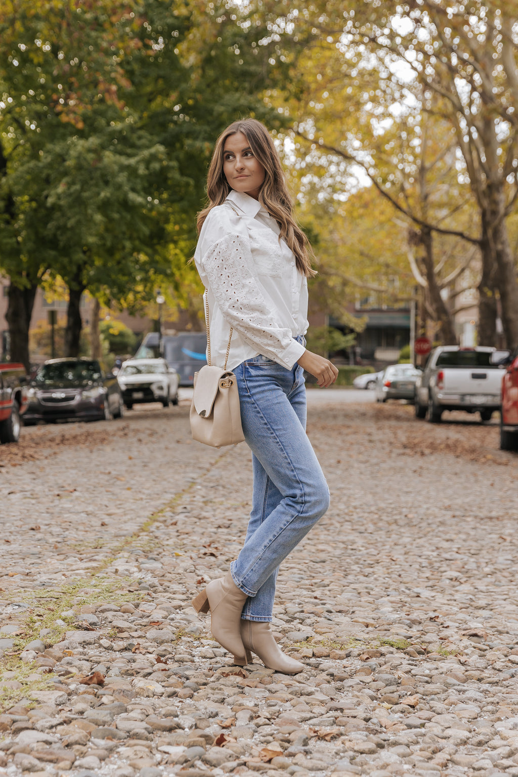 White Lace Patch Chest Pocket Button-Up Shirt