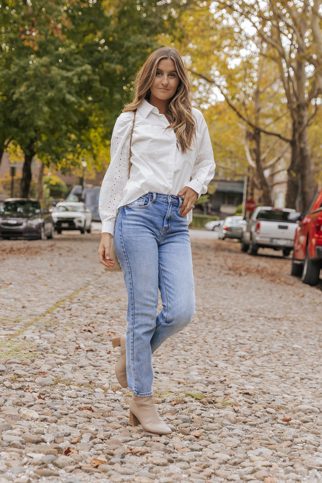 White Lace Patch Chest Pocket Button-Up Shirt