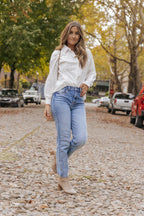 White Lace Patch Chest Pocket Button-Up Shirt