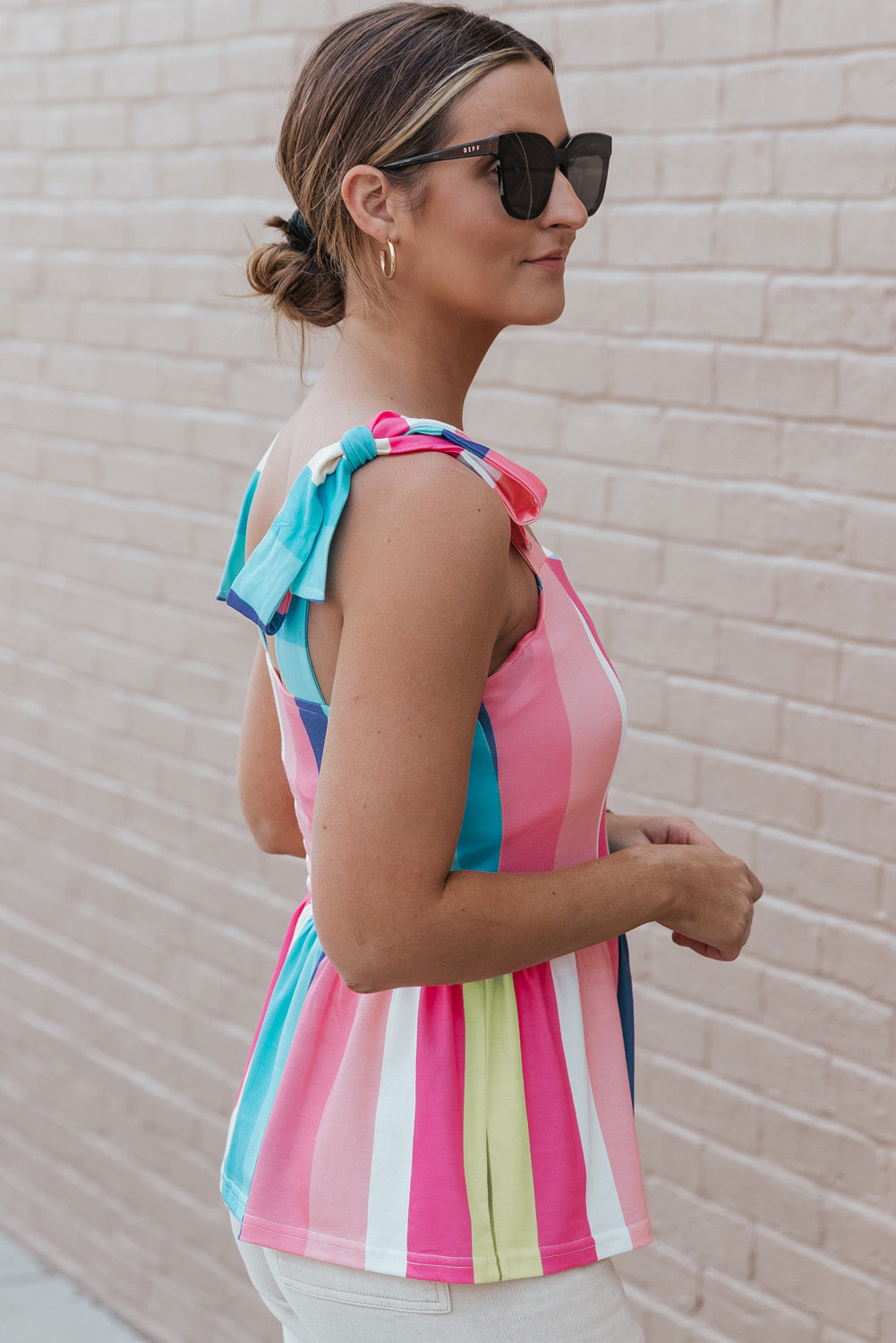 Multicolor Color Block Striped Bow Knot Straps Maxi Dress