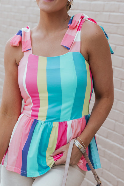 Multicolor Color Block Striped Bow Knot Straps Maxi Dress