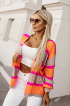 Orange Striped Colorblock Drop Shoulder Slouchy Cardigan