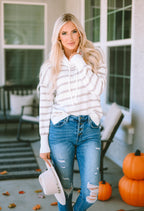 Cowl Neck Striped Print Drop Shoulder Sweater