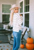 Cowl Neck Striped Print Drop Shoulder Sweater