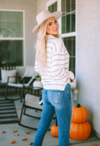 Cowl Neck Striped Print Drop Shoulder Sweater