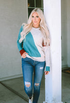 Multicolor Colorblock Ribbed Trim Round Neck Sweater