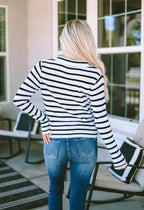 Stripe Collared V Neck Lightweight Knit Casual Sweater