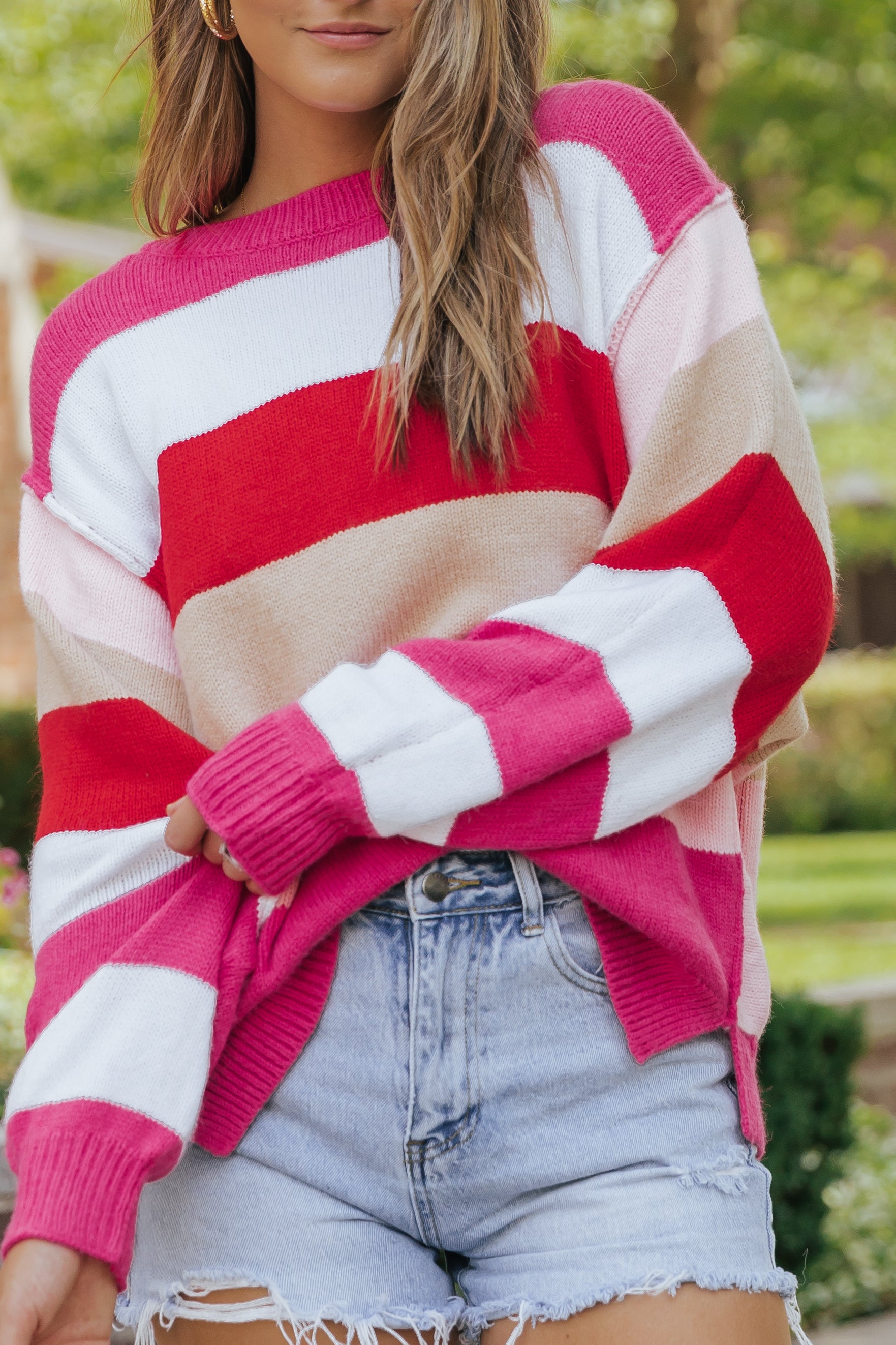 Mix Horizon Stripes Dolman Sleeve Sweater