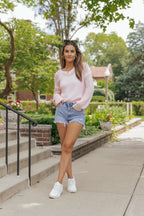 Loose Pointelle Knit Ribbed V Neck Sweater