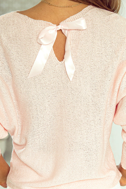 Pink Ribbon Bow Knot Dolman Sleeve Sweater