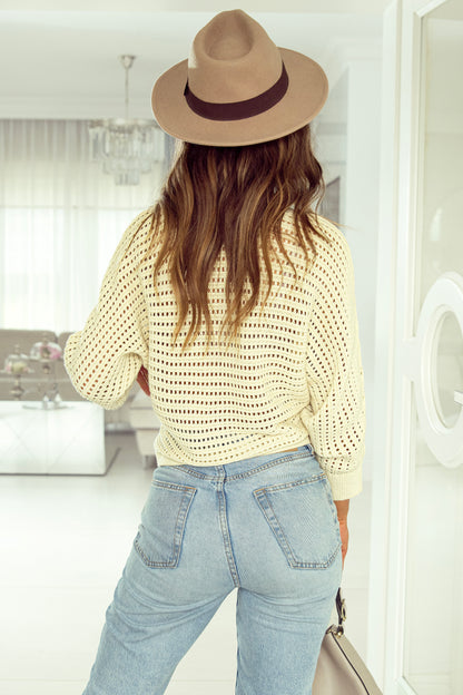 Apricot Open Knit Bracelet Sleeve Sweater