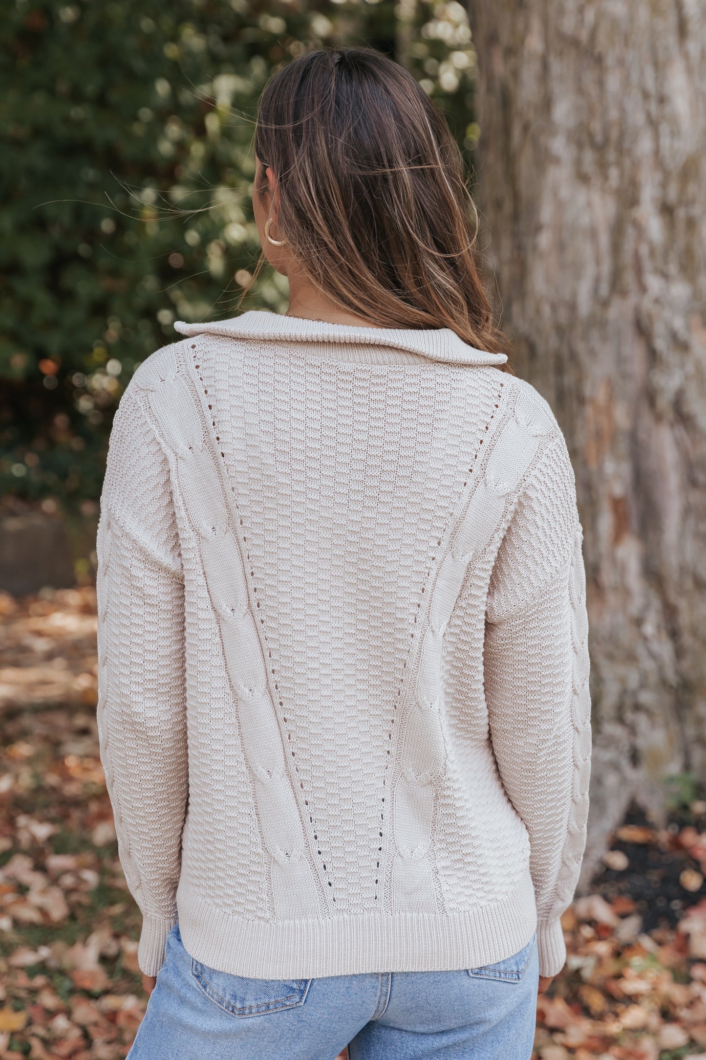 Apricot Zipped Stand Collar Cable Knit Sweater