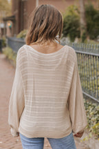 Apricot Lantern Sleeve Eyelets Textured Knit Sweater