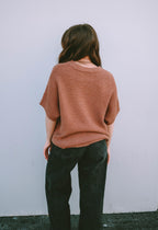 Coffee High Neck Short Bat Sleeve Sweater