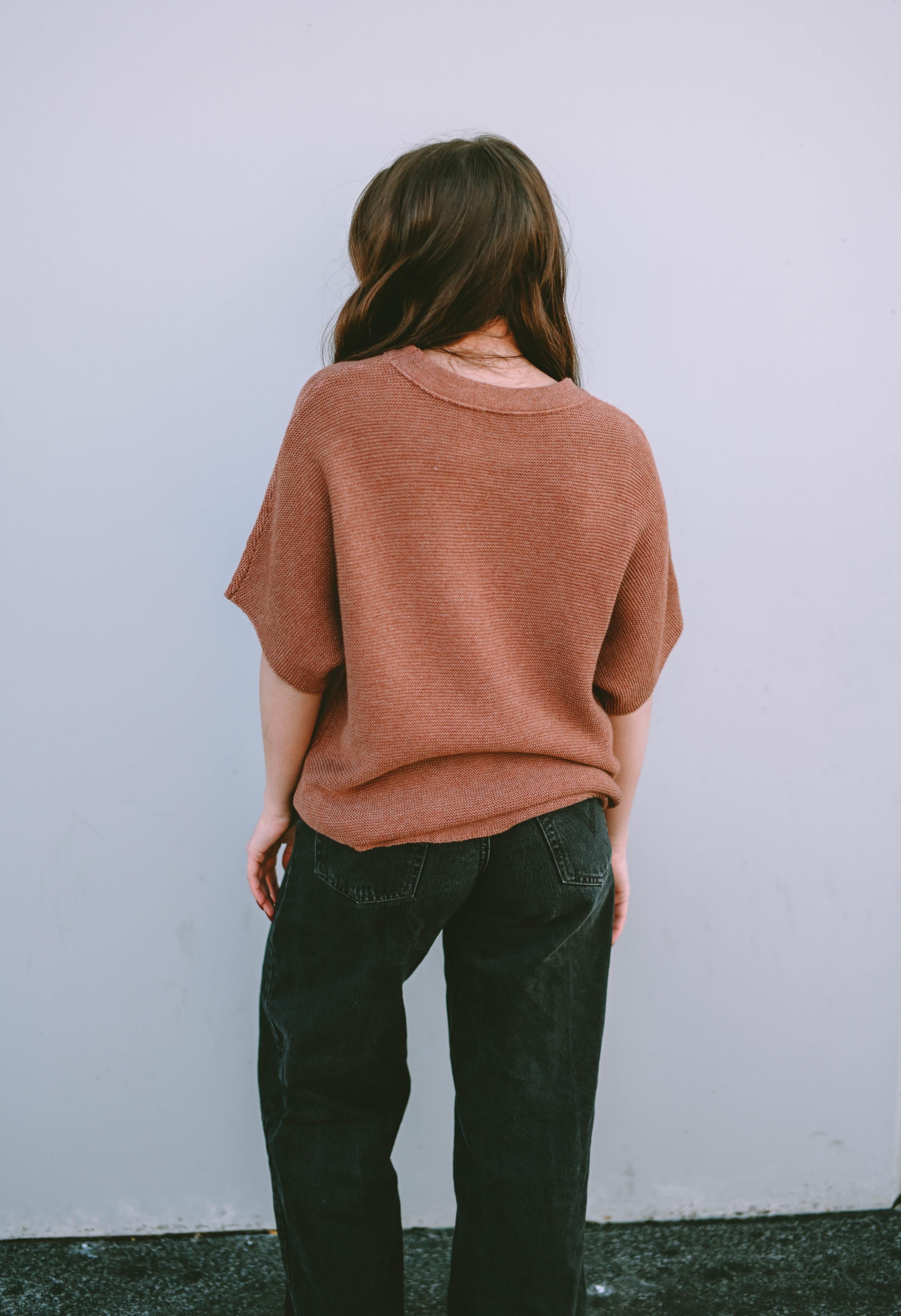 Coffee High Neck Short Bat Sleeve Sweater