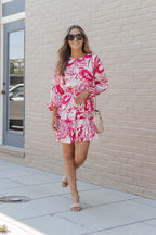 Paisley Printed Button Keyhole Back Belted Mini Dress