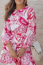 Paisley Printed Button Keyhole Back Belted Mini Dress