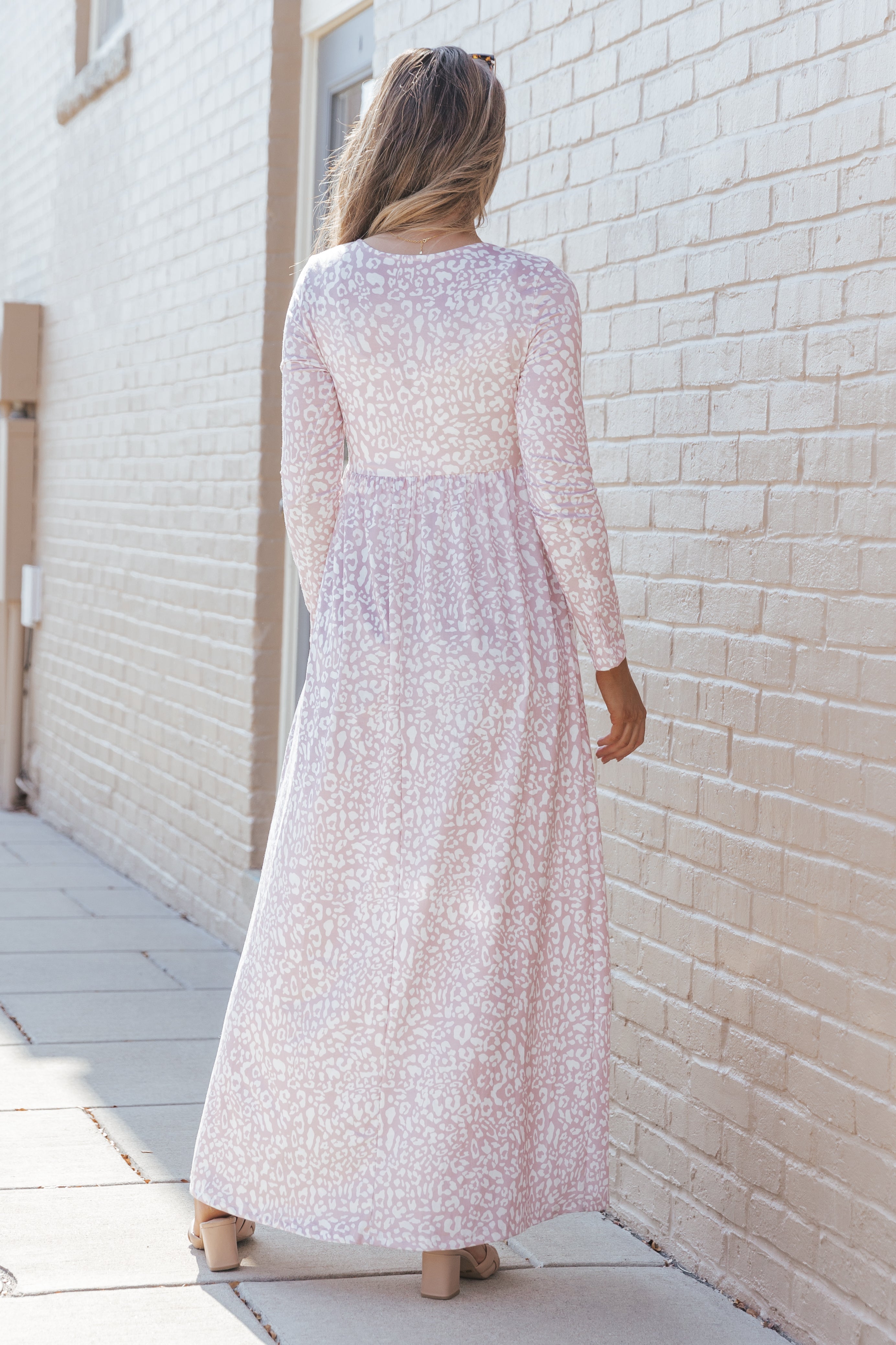 Leopard Animal Print Long Sleeve Empire Waist Maxi Dress