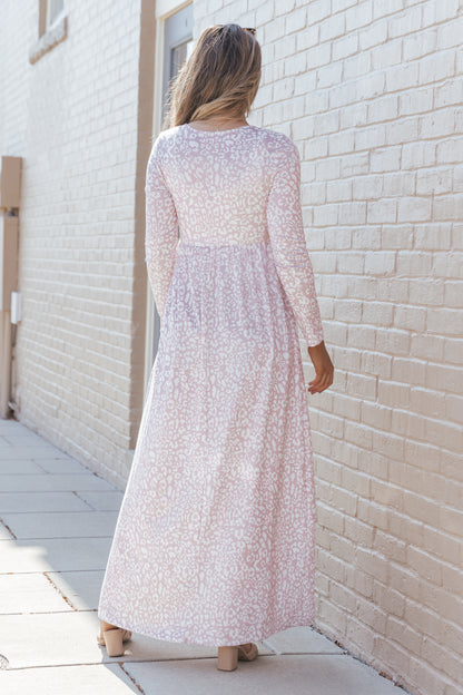 Leopard Animal Print Long Sleeve Empire Waist Maxi Dress
