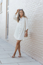 Apricot Textured Roll-Up Sleeve Button Front Dress