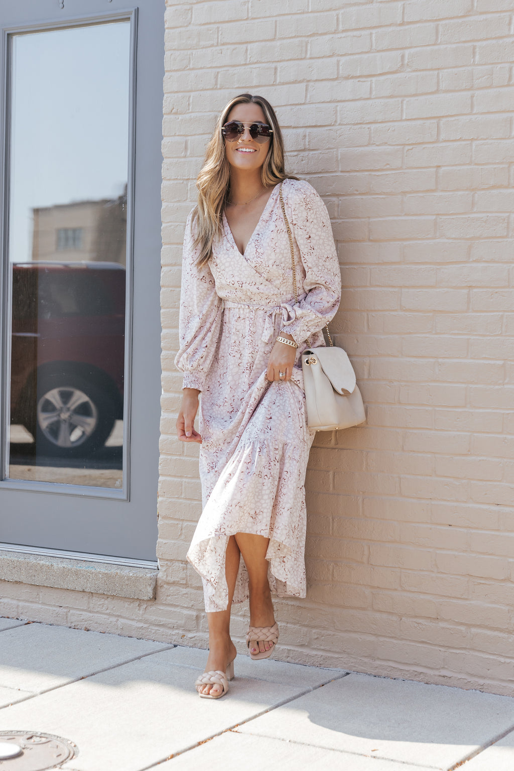 Leopard Surplice Neck Bubble Sleeve Maxi Dress with Sash