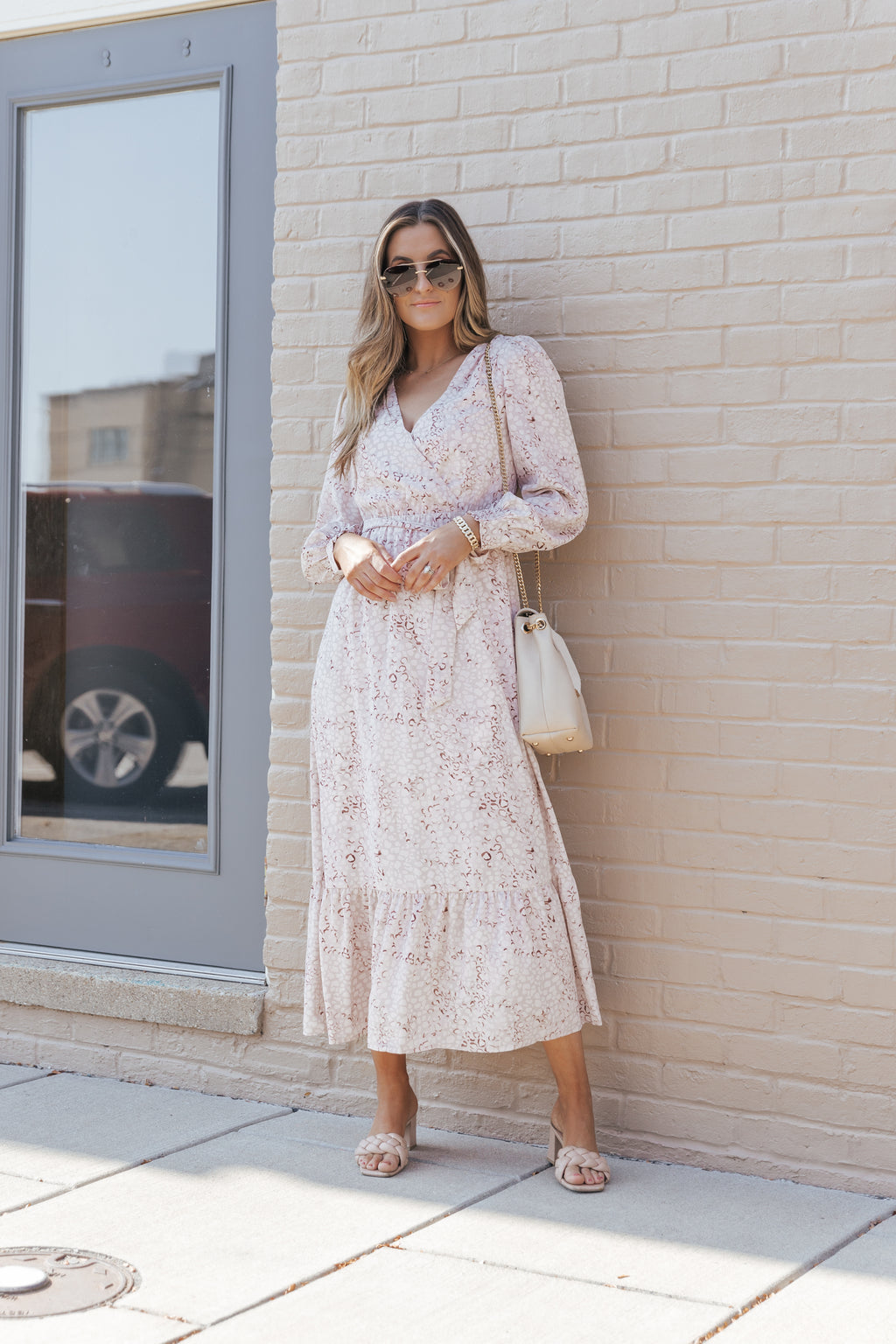 Leopard Surplice Neck Bubble Sleeve Maxi Dress with Sash