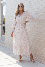 Leopard Surplice Neck Bubble Sleeve Maxi Dress with Sash