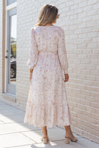 Leopard Surplice Neck Bubble Sleeve Maxi Dress with Sash