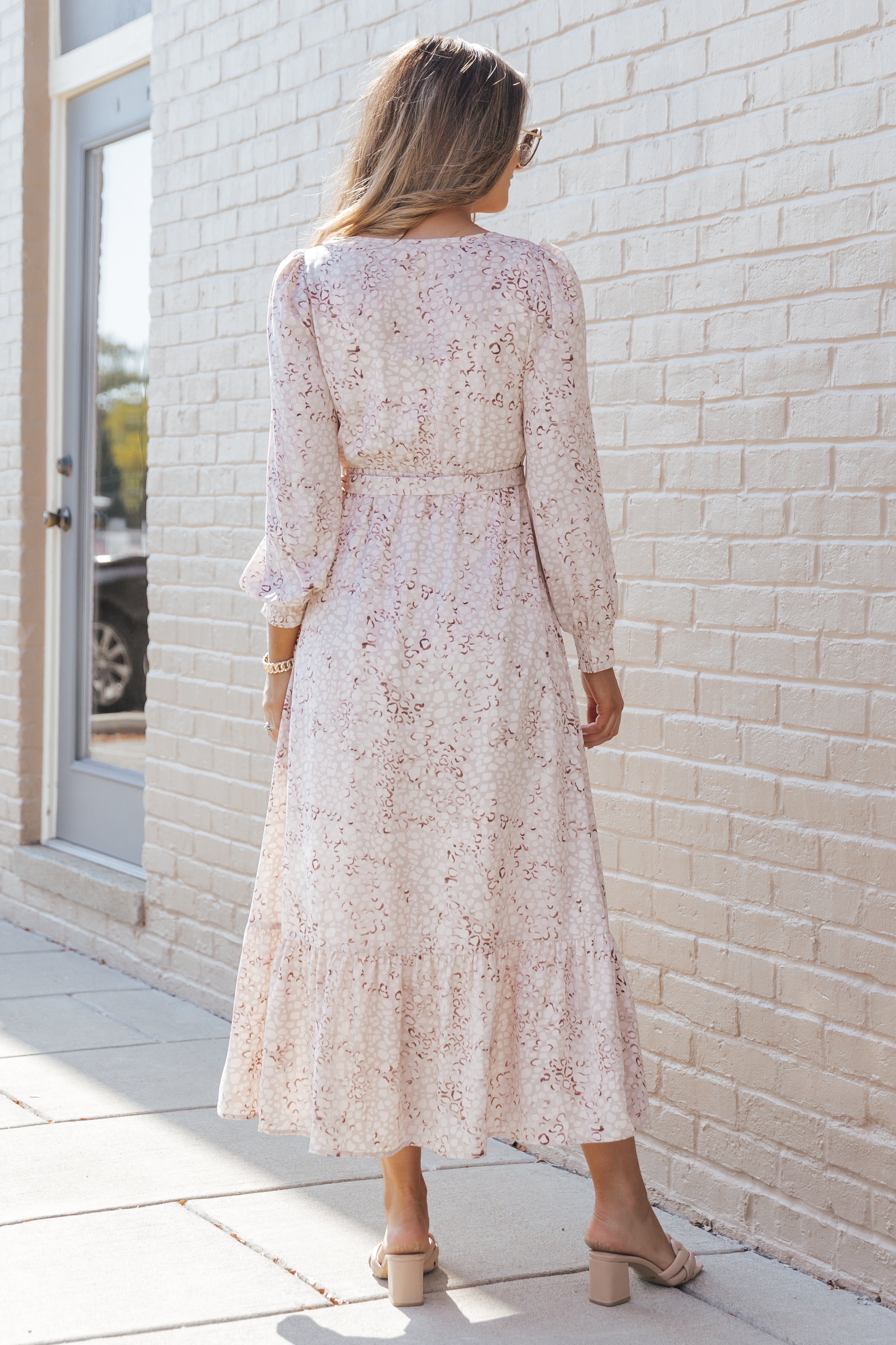 Leopard Surplice Neck Bubble Sleeve Maxi Dress with Sash