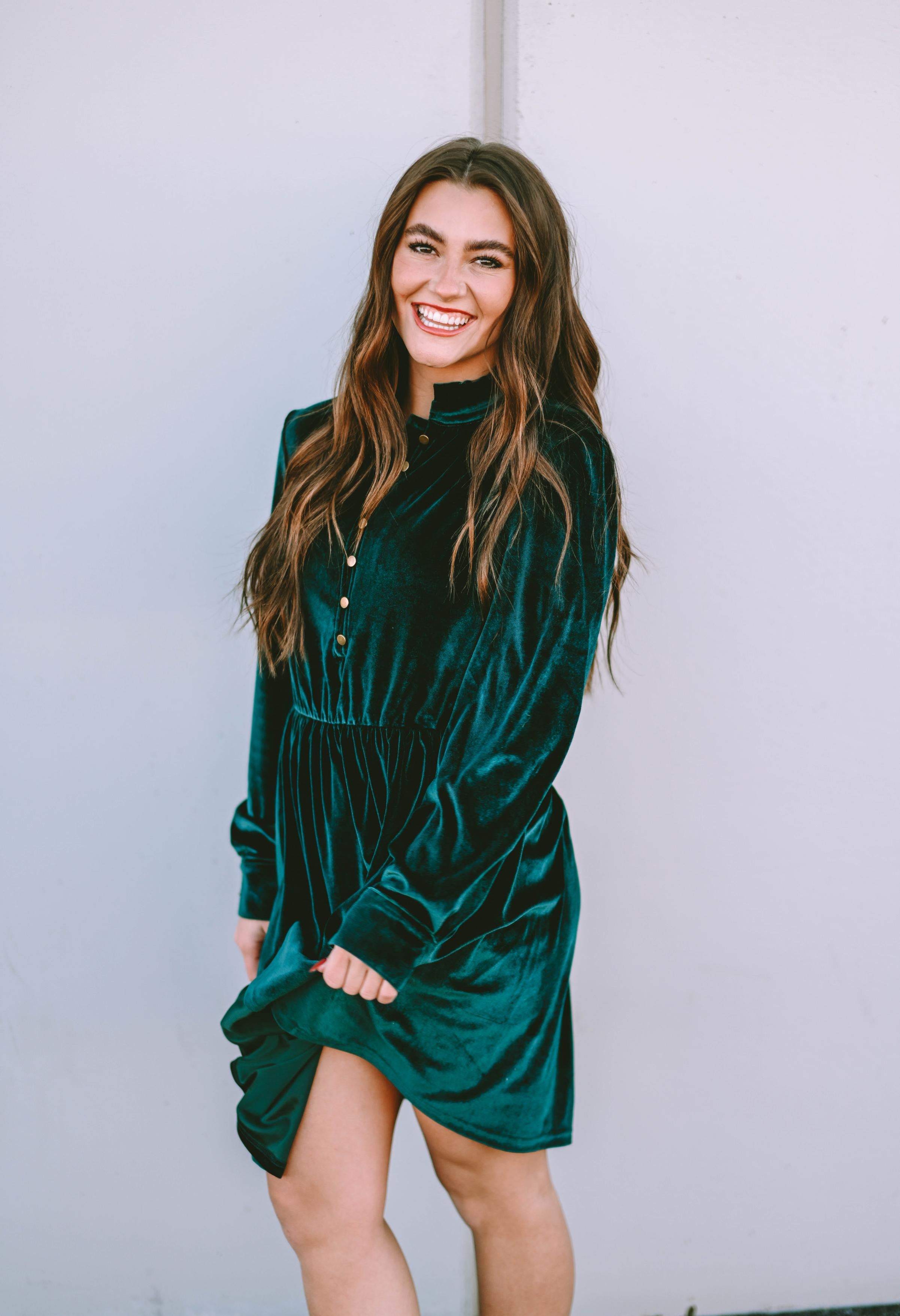 Skobeloff Velvet Buttoned Front Ruffled Mini Dress