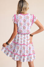 Purple Tiered Ruffles Sleeveless Summer Floral Dress