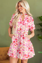 Multicolour Floral Print Ruffled Short Sleeve Dress with Pockets