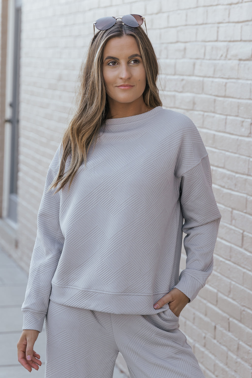 Gray Ultra Loose Textured 2pcs Slouchy Outfit