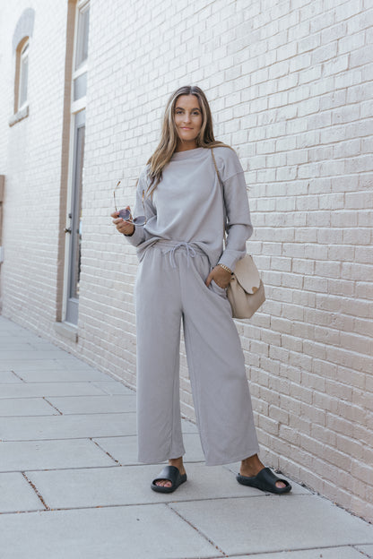 Gray Ultra Loose Textured 2pcs Slouchy Outfit
