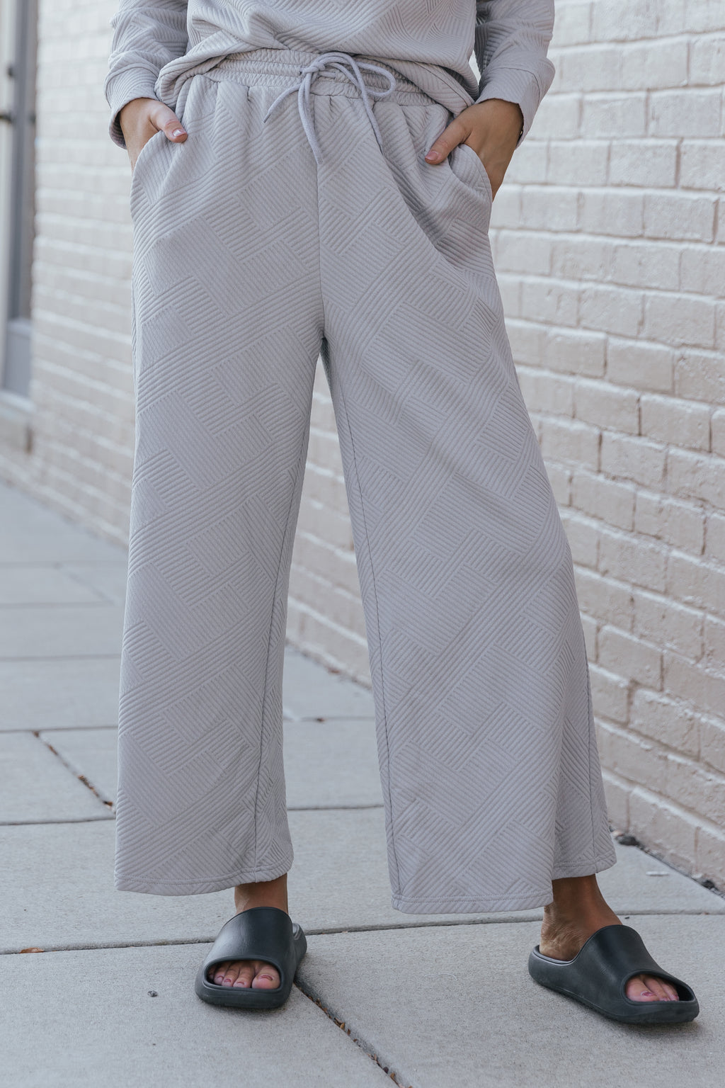 Gray Ultra Loose Textured 2pcs Slouchy Outfit