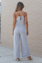 Gray Patch Pockets Spaghetti Strap Wide Leg Jumpsuit