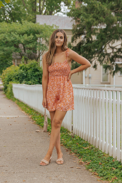 Boho Floral Print Shirred Thin Straps Romper