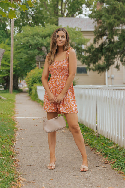 Boho Floral Print Shirred Thin Straps Romper