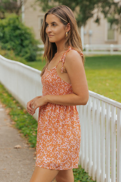 Boho Floral Print Shirred Thin Straps Romper